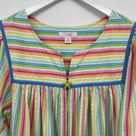 Go Softly Patio House Dress Lounge MuMu Size Medium Pocket Full Zip Rainbow Boho - Picture 5 of 12